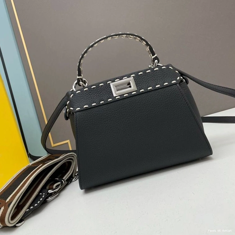 HOT Black Peekaboo In Iconic Calf Bag Mini Leather Stitching Fendi 0710